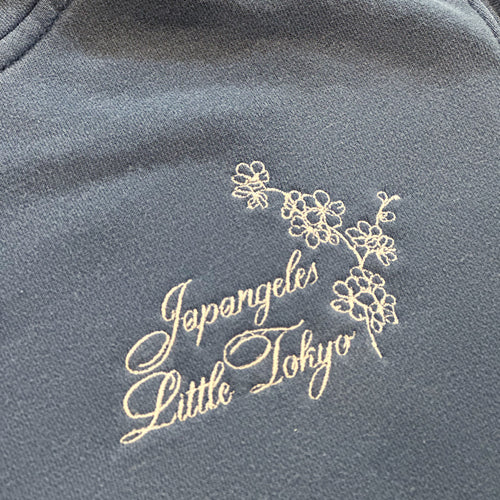 Sakura Script Embroidered Hoodie in Washed Blue