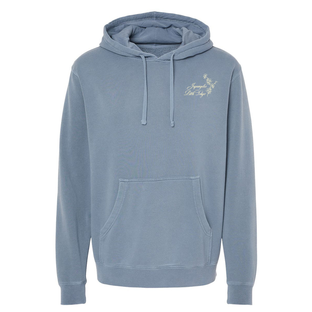 Sakura Script Embroidered Hoodie in Washed Blue