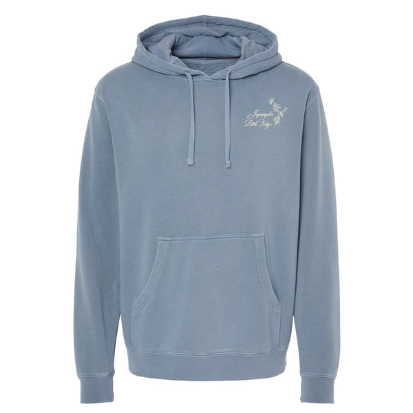 Sakura Script Embroidered Hoodie in Washed Blue – Japangeles