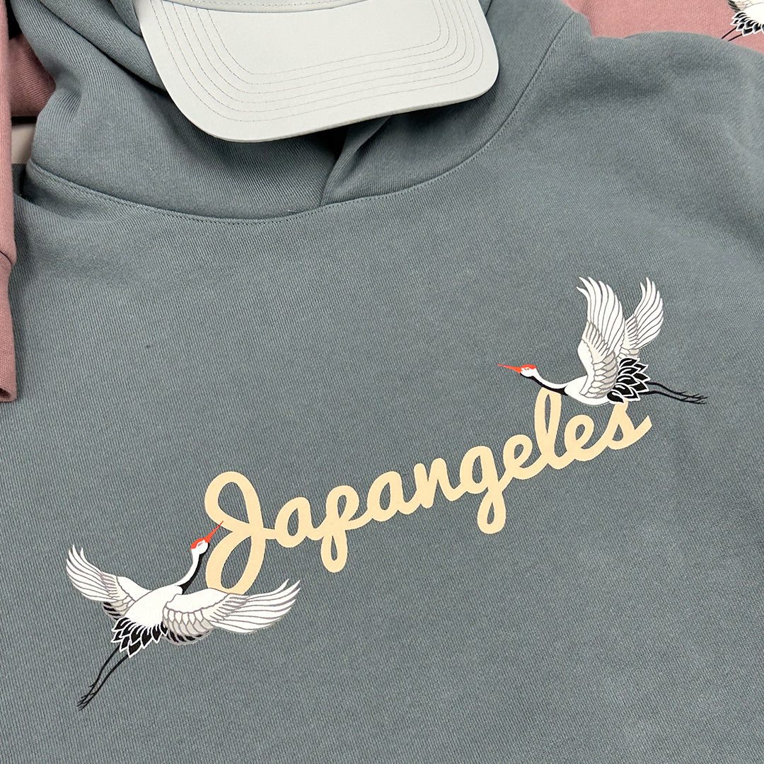 Script of Cranes Premium Hoodie in Blue