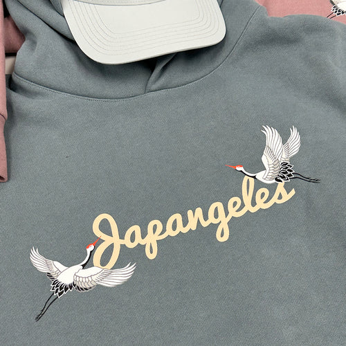 Script of Cranes Premium Hoodie in Blue