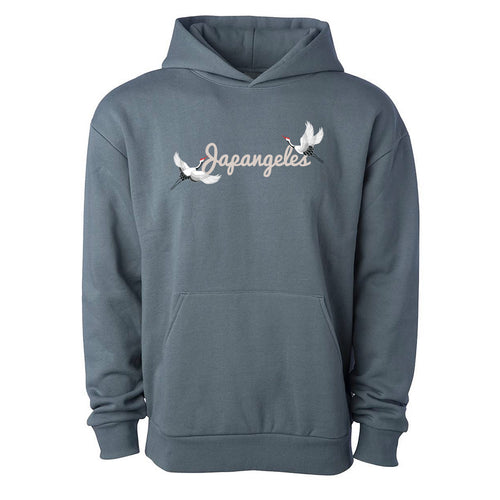 Script of Cranes Premium Hoodie in Blue