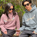 Script of Cranes Premium Hoodie in Blue