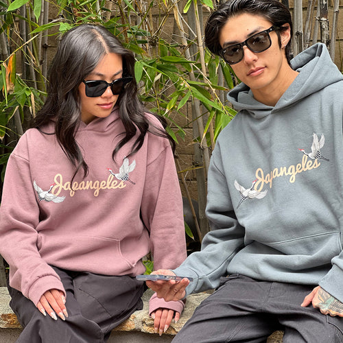 Script of Cranes Premium Hoodie in Blue