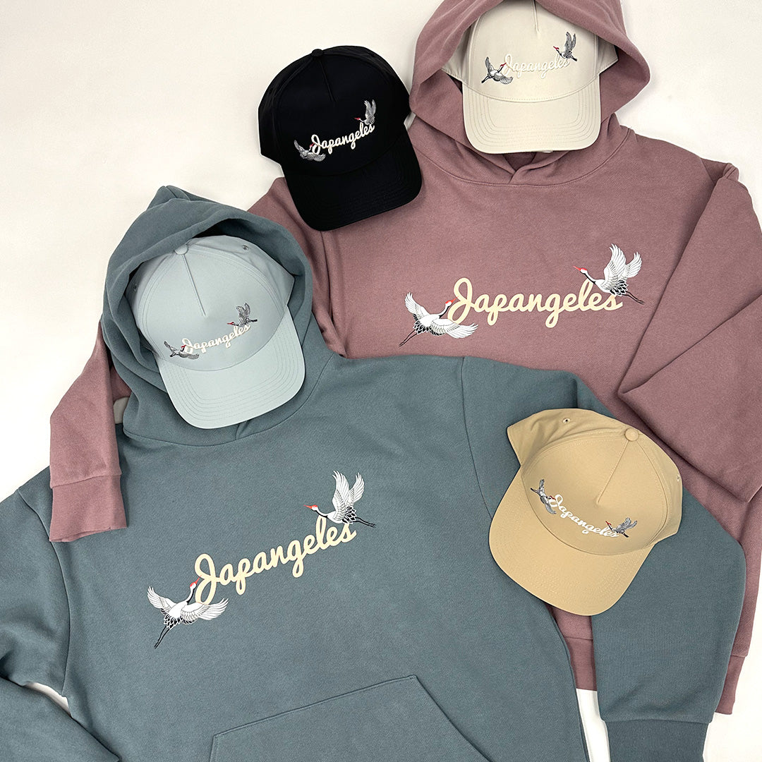 Script of Cranes Premium Hoodie in Blue