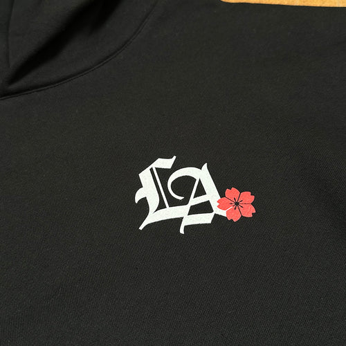 LA Sakura Drop Shoulder Hoodie in Black