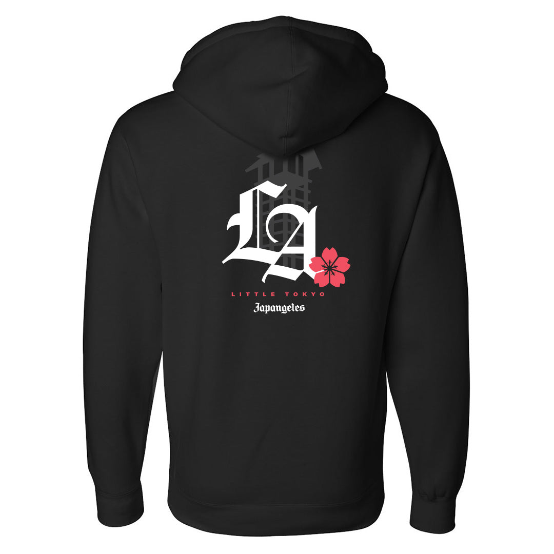 LA Sakura Drop Shoulder Hoodie in Black