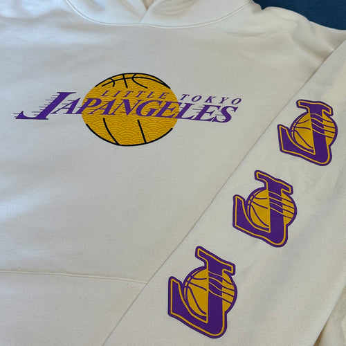 Purple & Gold V2 Drop Shoulder Hoodie in Bone