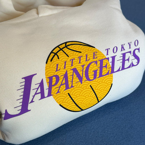 Purple & Gold V2 Drop Shoulder Hoodie in Bone
