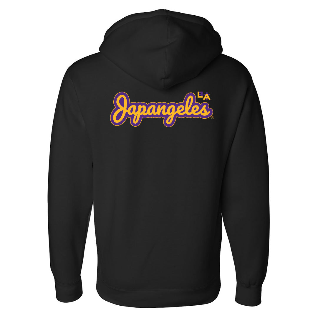 Nihon LA Puff Script Drop Shoulder Hoodie in Purple/Gold