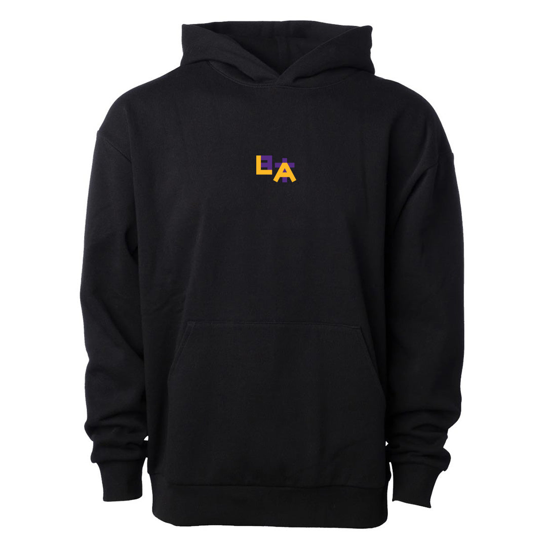 Nihon LA Puff Script Drop Shoulder Hoodie in Purple/Gold
