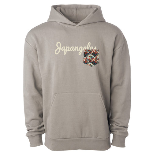Pocket Script Drop Shoulder Hoodie in Cement