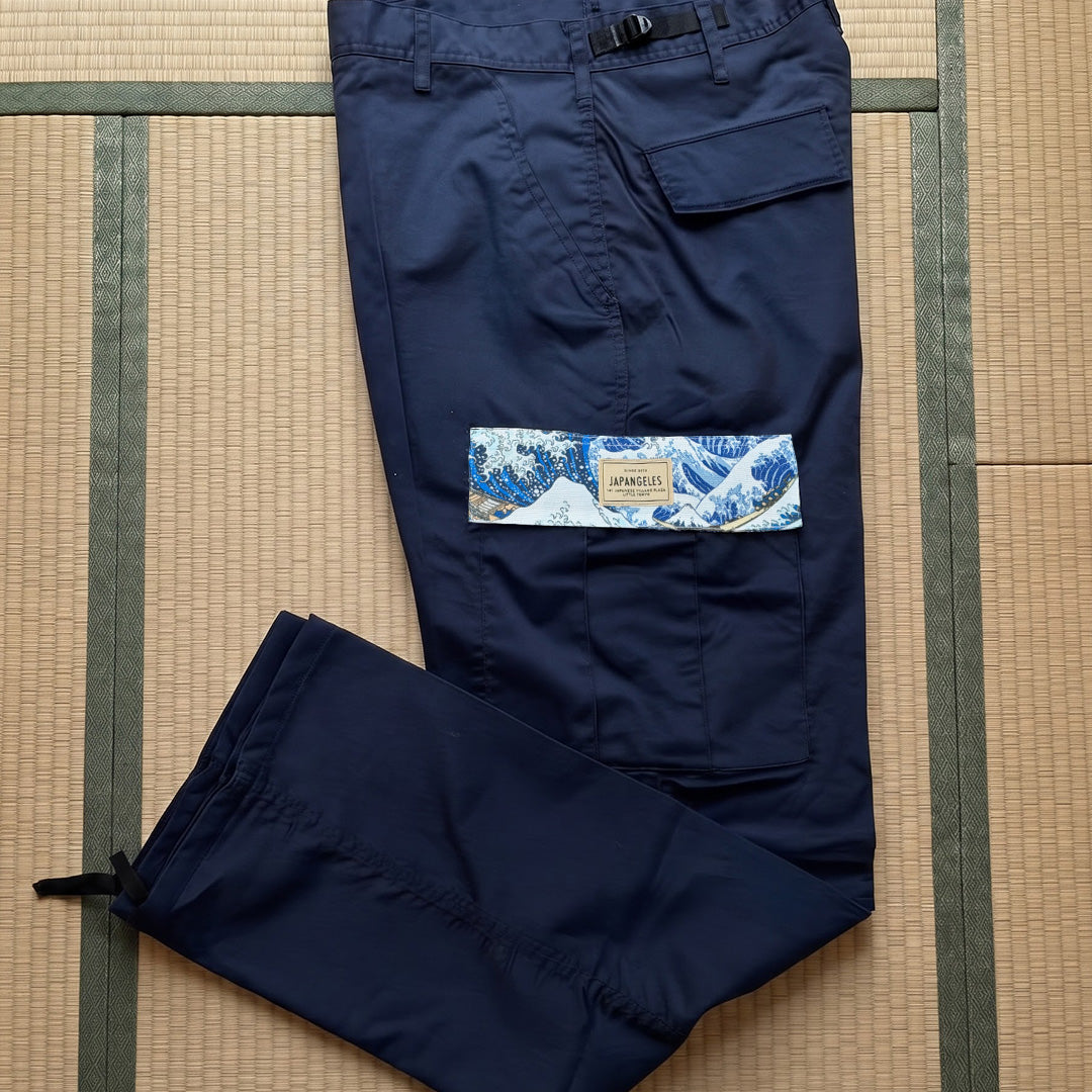 *Limited Edition* Great Wave Fabric Cargo Pants in Navy