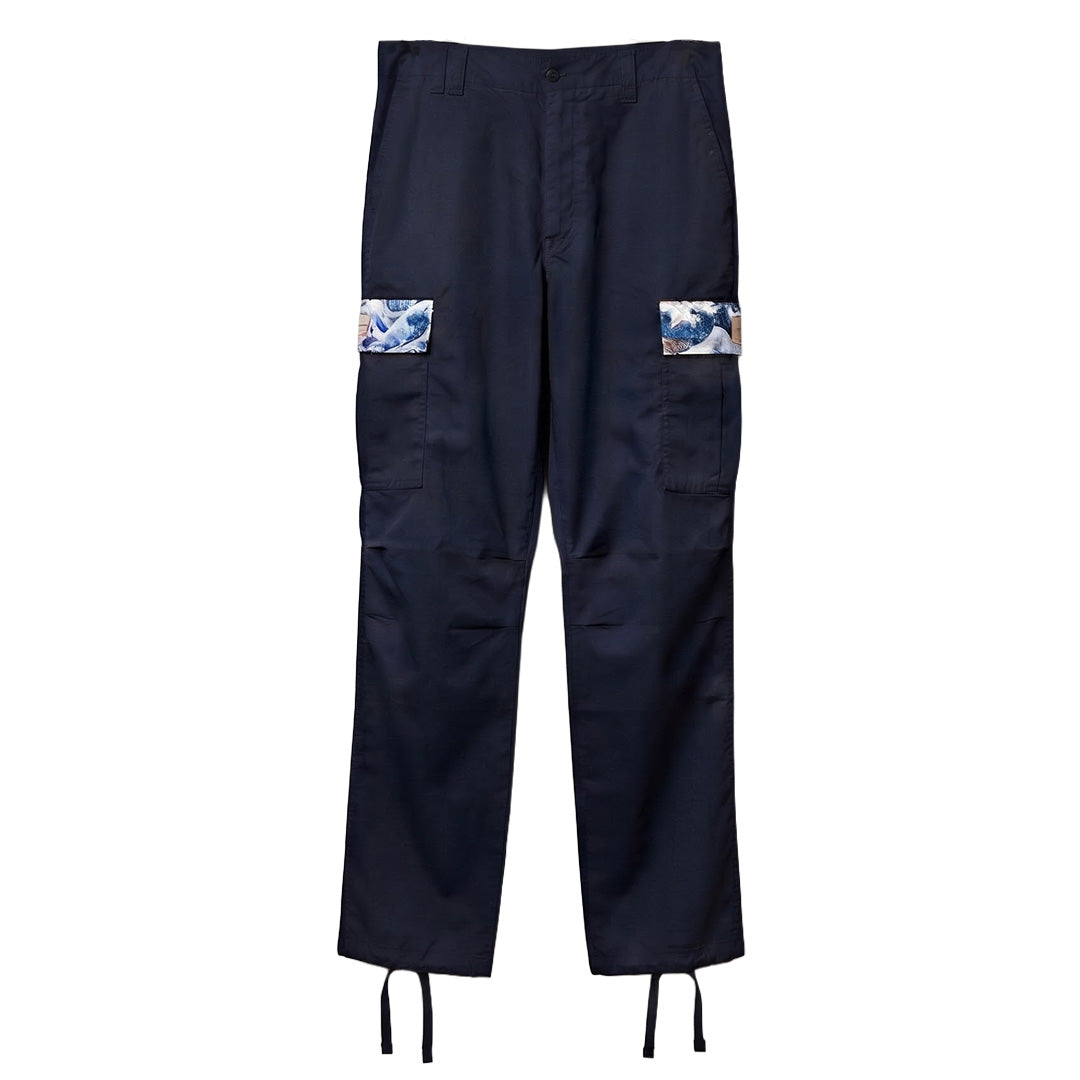 *Limited Edition* Great Wave Fabric Cargo Pants in Navy