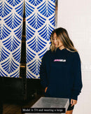 Two Toned Hoodie in Navy with White/Pink